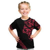 All Black Maori Tribal Tattoo Personalised Kid T Shirt Classic Red Polynesian Style - Polynesian Pride