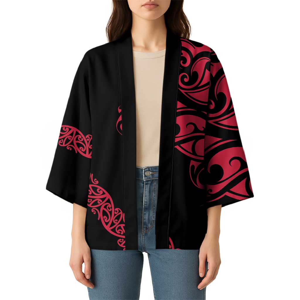 All Black Maori Tribal Tattoo Personalised Kimono Classic Red Polynesian Style - Polynesian Pride