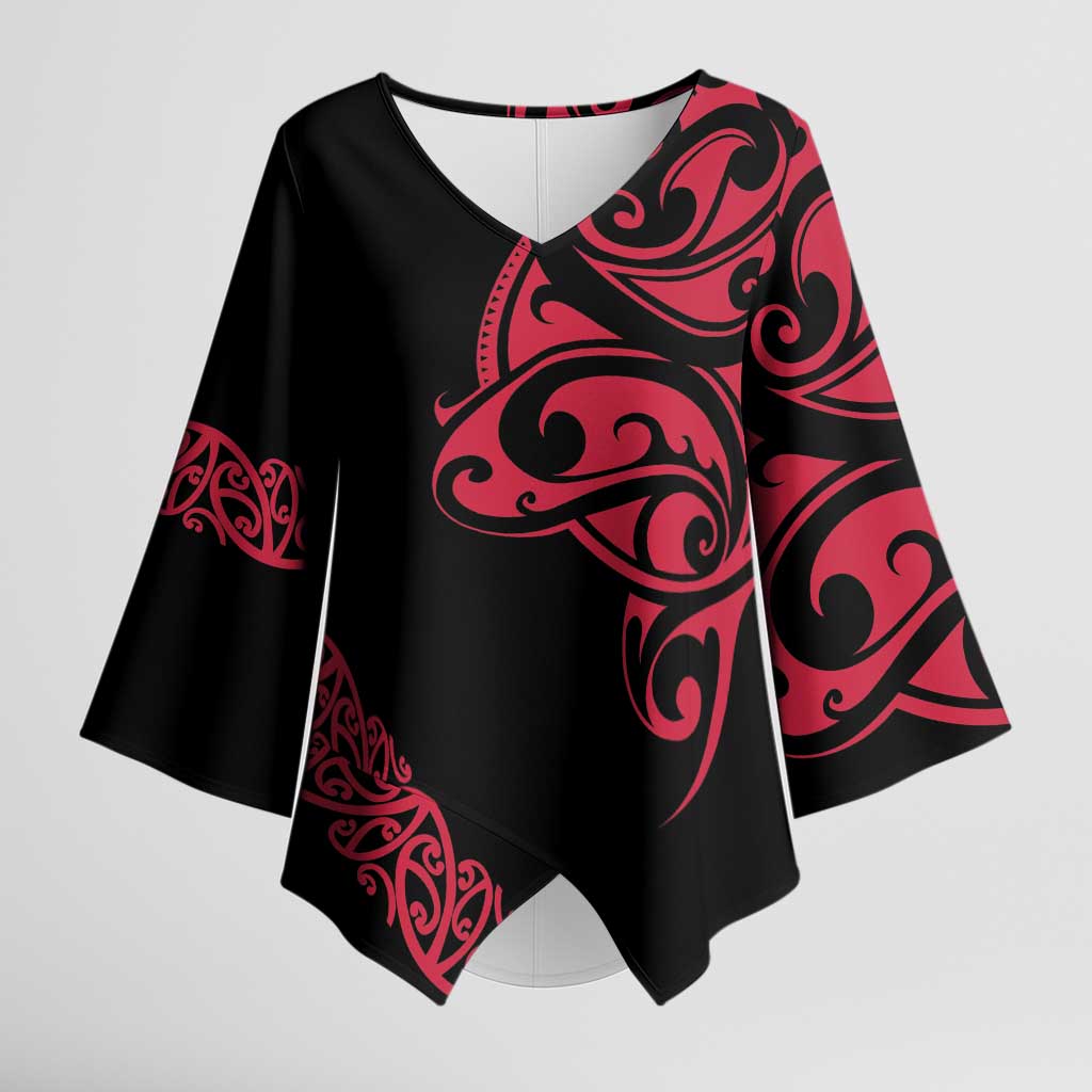 All Black Maori Tribal Tattoo Personalised Kimono Sleeve Blouse Classic Red Polynesian Style - Polynesian Pride