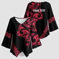 All Black Maori Tribal Tattoo Personalised Kimono Sleeve Blouse Classic Red Polynesian Style - Polynesian Pride