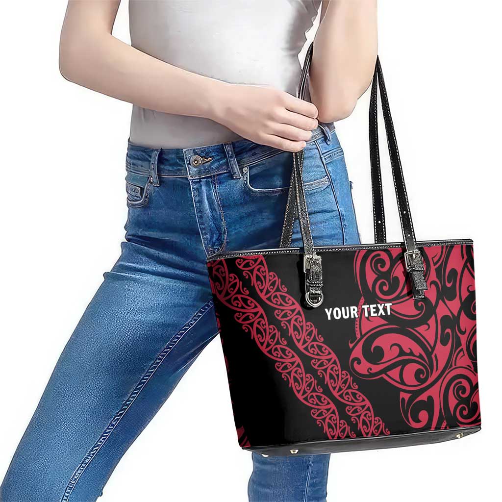All Black Maori Tribal Tattoo Personalised Leather Tote Bag Classic Red Polynesian Style - Polynesian Pride