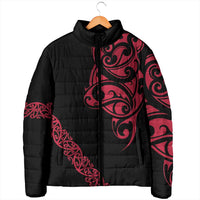 All Black Maori Tribal Tattoo Personalised Padded Jacket Classic Red Polynesian Style - Polynesian Pride