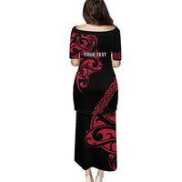 All Black Maori Tribal Tattoo Personalised Puletasi Classic Red Polynesian Style - Polynesian Pride