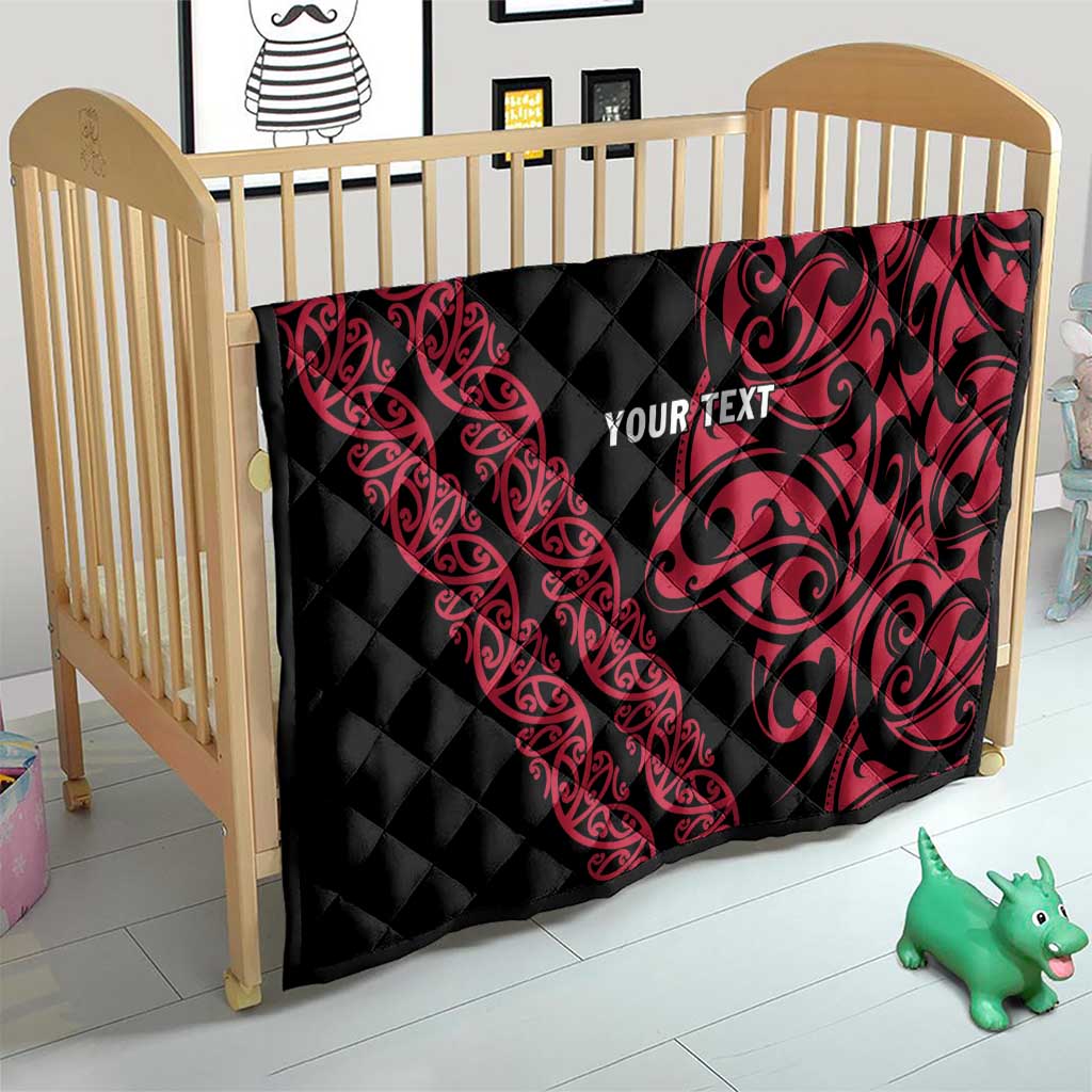 All Black Maori Tribal Tattoo Personalised Quilt Classic Red Polynesian Style - Polynesian Pride