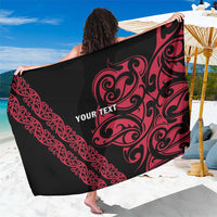 All Black Maori Tribal Tattoo Personalised Sarong Classic Red Polynesian Style - Polynesian Pride