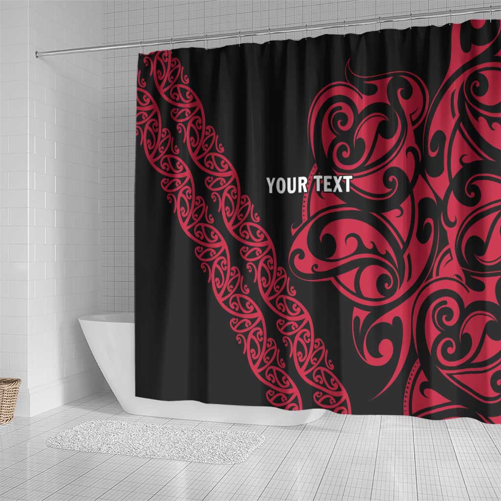 All Black Maori Tribal Tattoo Personalised Shower Curtain Classic Red Polynesian Style - Polynesian Pride