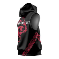 All Black Maori Tribal Tattoo Personalised Sleeveless Hoodie Classic Red Polynesian Style - Polynesian Pride