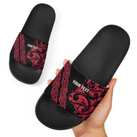 All Black Maori Tribal Tattoo Personalised Slide Sandals Classic Red Polynesian Style - Polynesian Pride