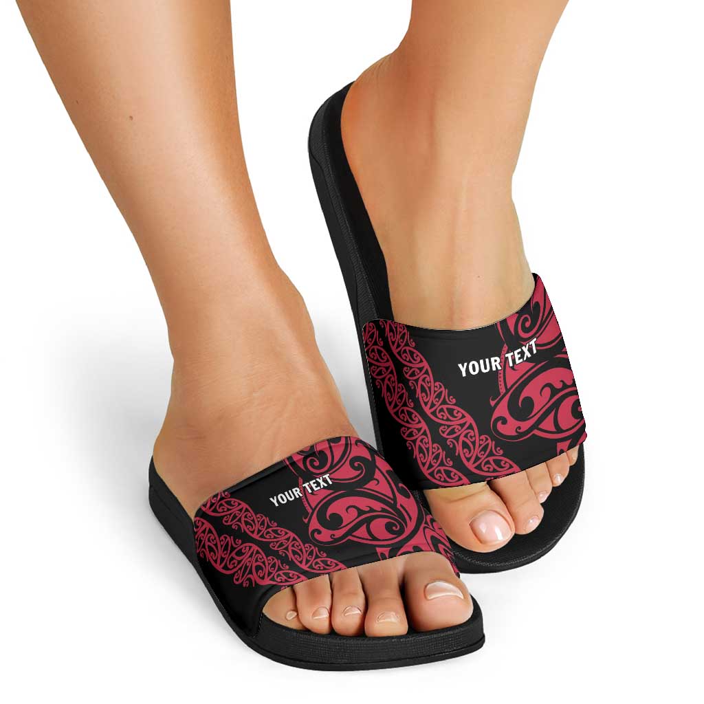 All Black Maori Tribal Tattoo Personalised Slide Sandals Classic Red Polynesian Style - Polynesian Pride
