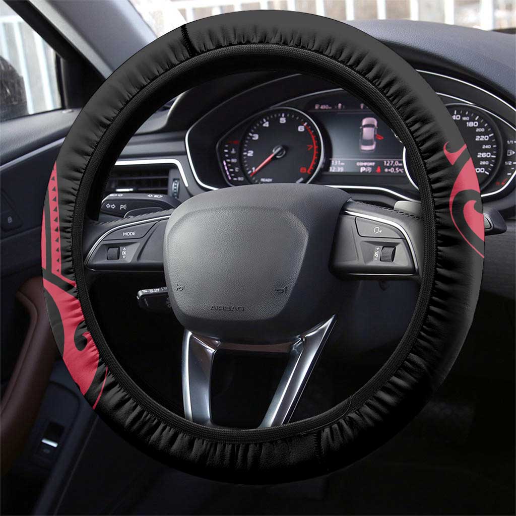 All Black Maori Tribal Tattoo Steering Wheel Cover Classic Red Polynesian Style - Polynesian Pride