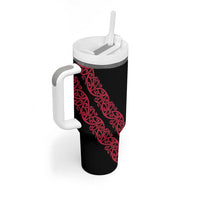 All Black Maori Tribal Tattoo Personalised Tumbler With Handle Classic Red Polynesian Style - Polynesian Pride