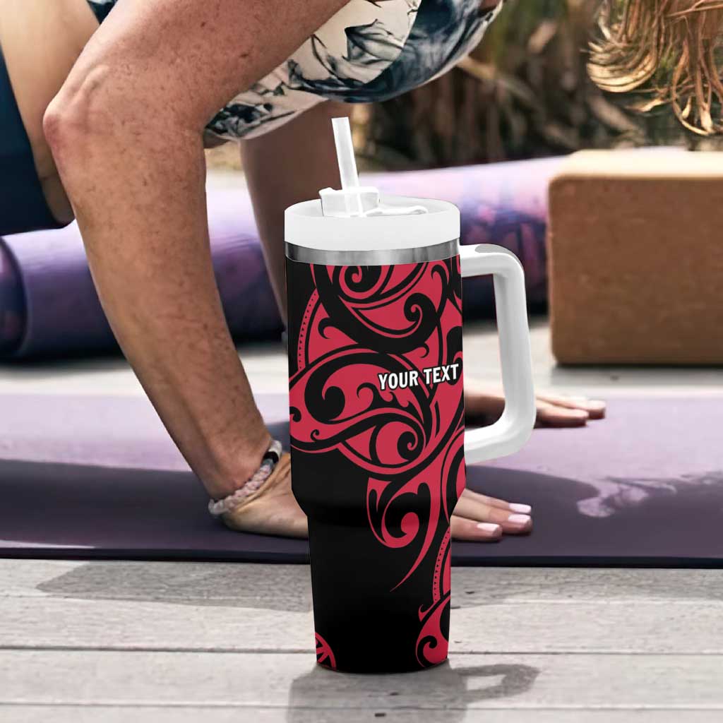 All Black Maori Tribal Tattoo Personalised Tumbler With Handle Classic Red Polynesian Style - Polynesian Pride