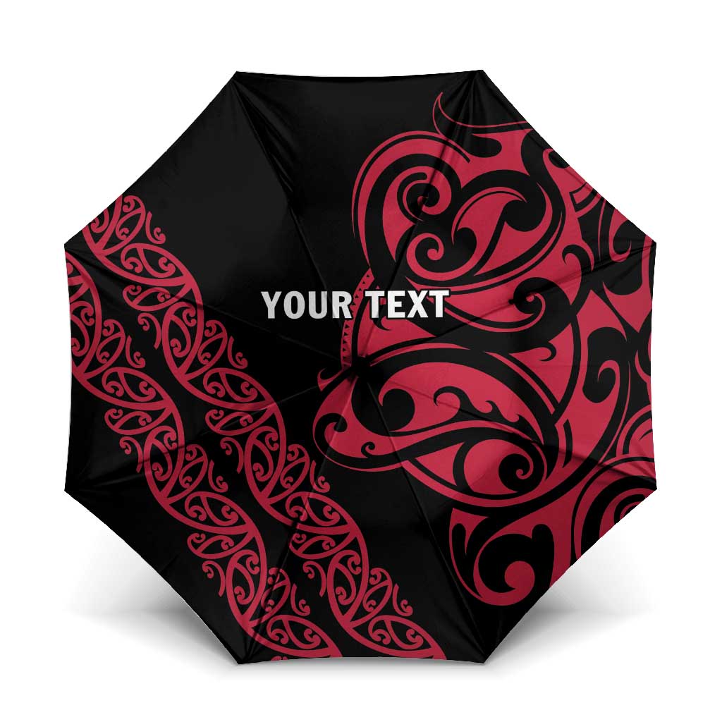 All Black Maori Tribal Tattoo Personalised Umbrella Classic Red Polynesian Style - Polynesian Pride