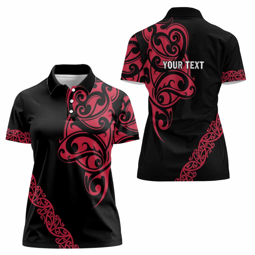 All Black Maori Tribal Tattoo Personalised Women Polo Shirt Classic Red Polynesian Style - Polynesian Pride