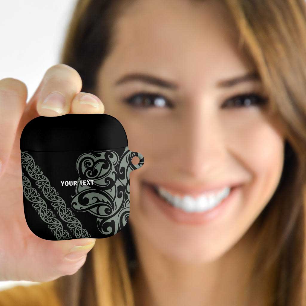 All Black Maori Tribal Tattoo Personalised AirPods Case Moss Green Polynesian Style - Polynesian Pride