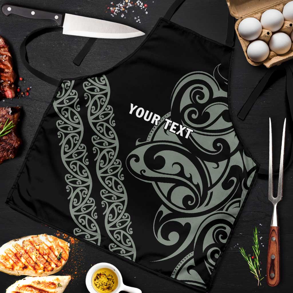 All Black Maori Tribal Tattoo Personalised Apron Moss Green Polynesian Style - Polynesian Pride