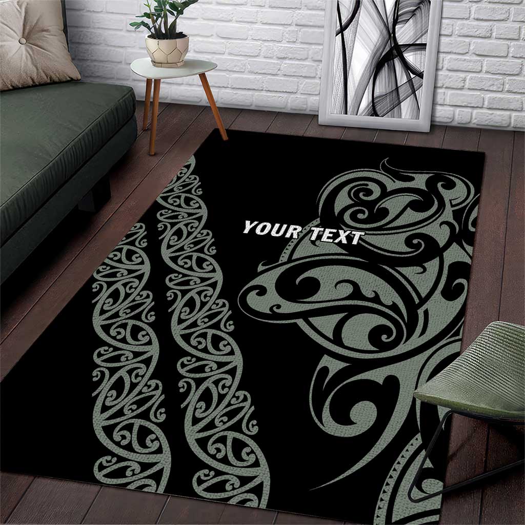 All Black Maori Tribal Tattoo Personalised Area Rug Moss Green Polynesian Style - Polynesian Pride