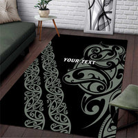All Black Maori Tribal Tattoo Personalised Area Rug Moss Green Polynesian Style - Polynesian Pride