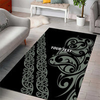 All Black Maori Tribal Tattoo Personalised Area Rug Moss Green Polynesian Style - Polynesian Pride