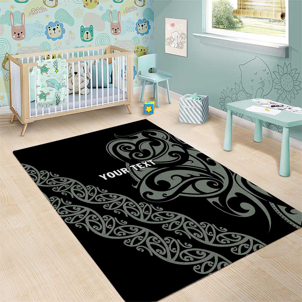 All Black Maori Tribal Tattoo Personalised Area Rug Moss Green Polynesian Style - Polynesian Pride
