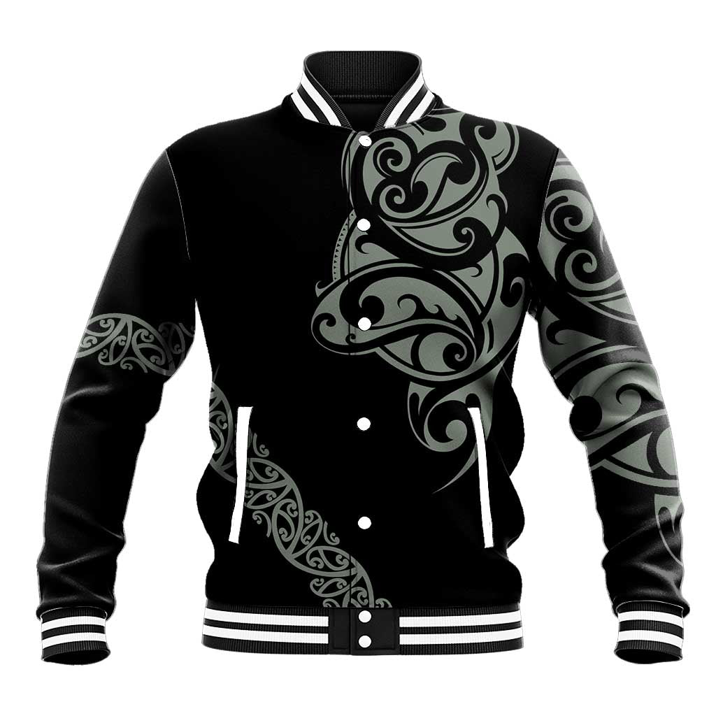 All Black Maori Tribal Tattoo Personalised Baseball Jacket Moss Green Polynesian Style - Polynesian Pride