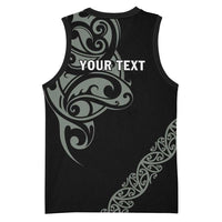All Black Maori Tribal Tattoo Personalised Basketball Jersey Moss Green Polynesian Style - Polynesian Pride