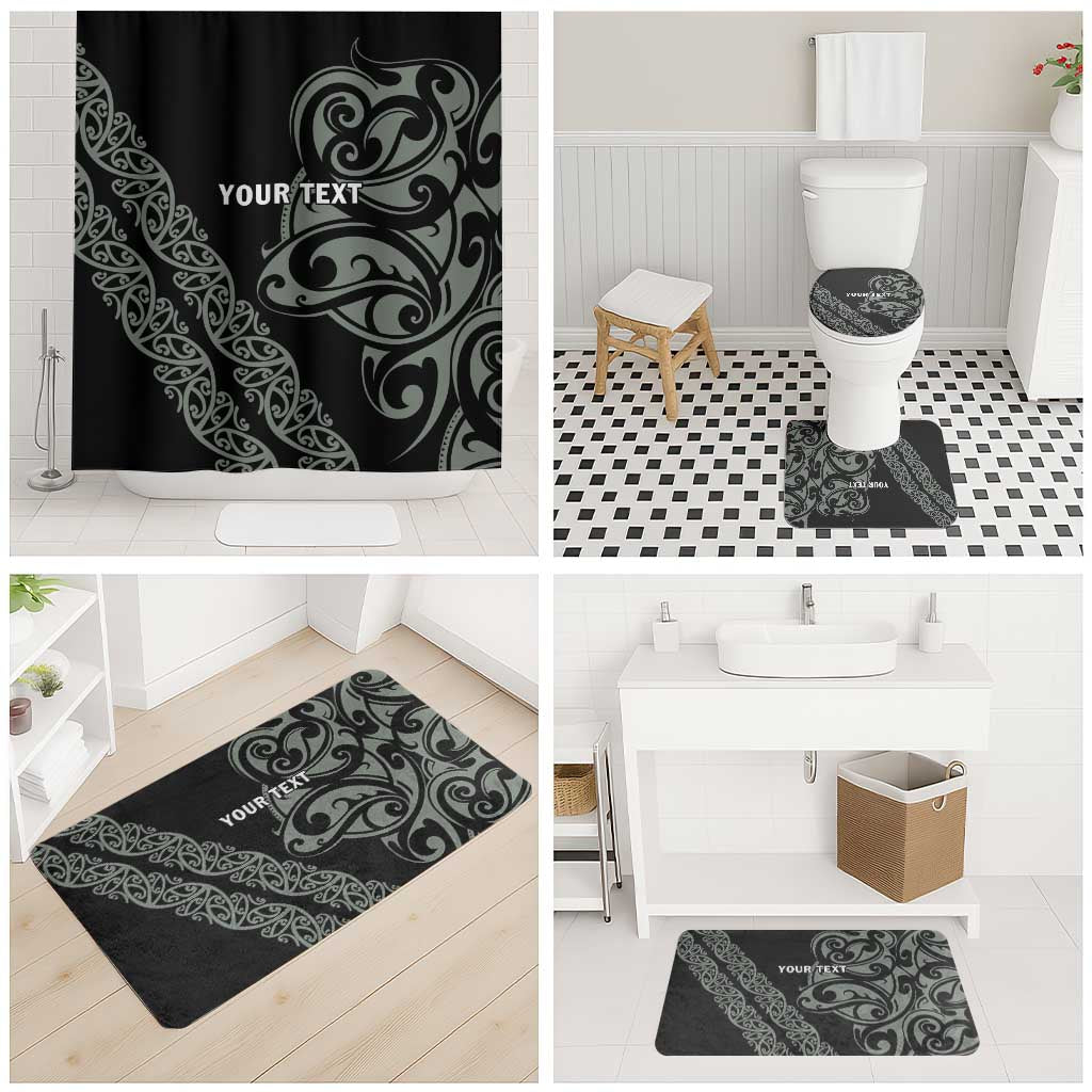 All Black Maori Tribal Tattoo Personalised Bathroom Set Moss Green Polynesian Style - Polynesian Pride