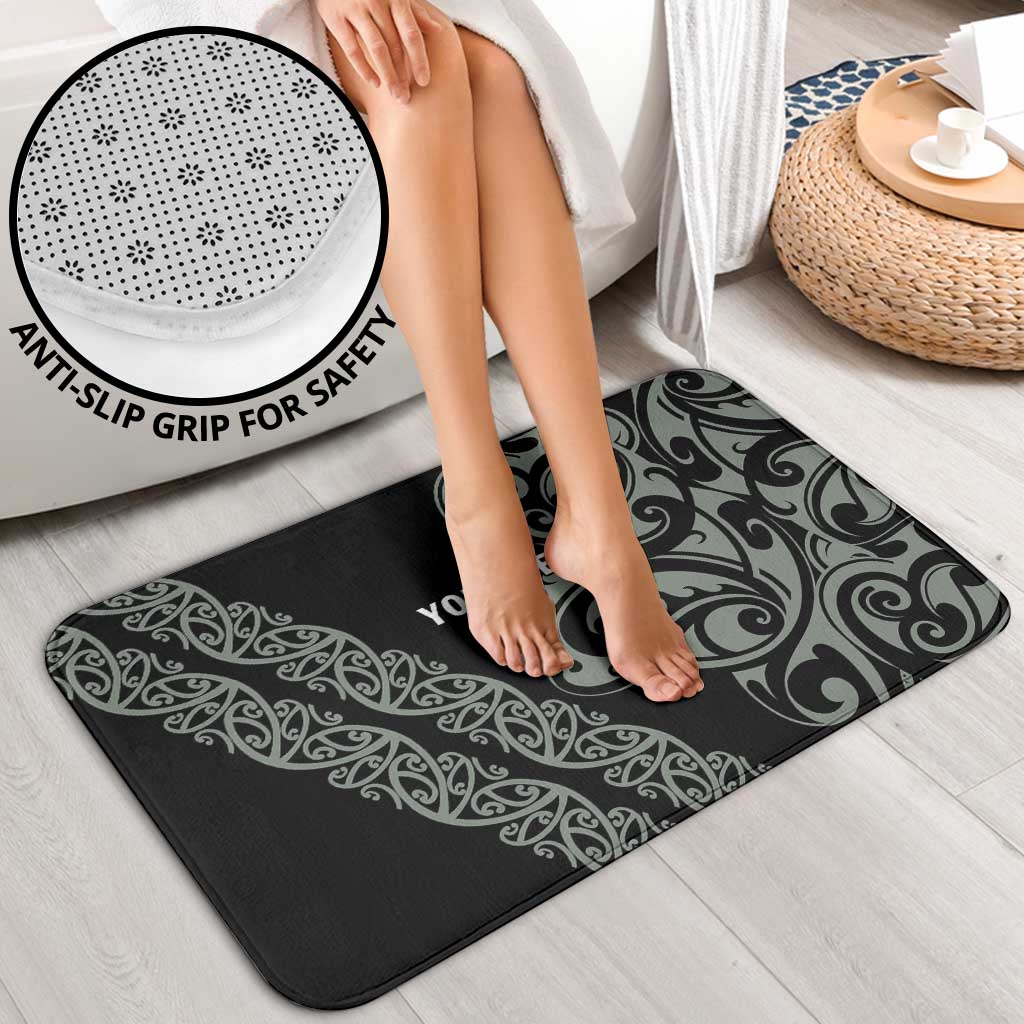 All Black Maori Tribal Tattoo Personalised Bathroom Set Moss Green Polynesian Style - Polynesian Pride