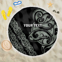 All Black Maori Tribal Tattoo Personalised Beach Blanket Moss Green Polynesian Style - Polynesian Pride