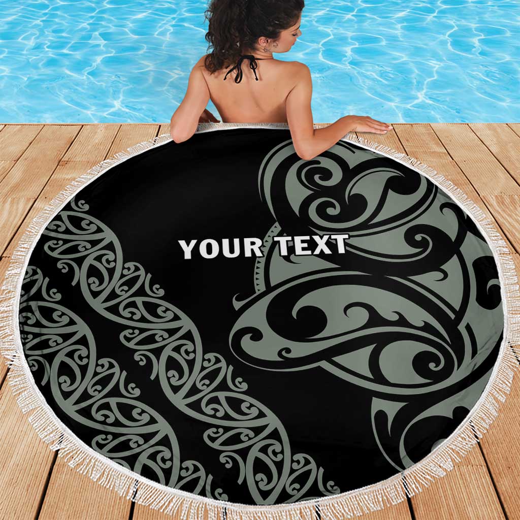 All Black Maori Tribal Tattoo Personalised Beach Blanket Moss Green Polynesian Style - Polynesian Pride