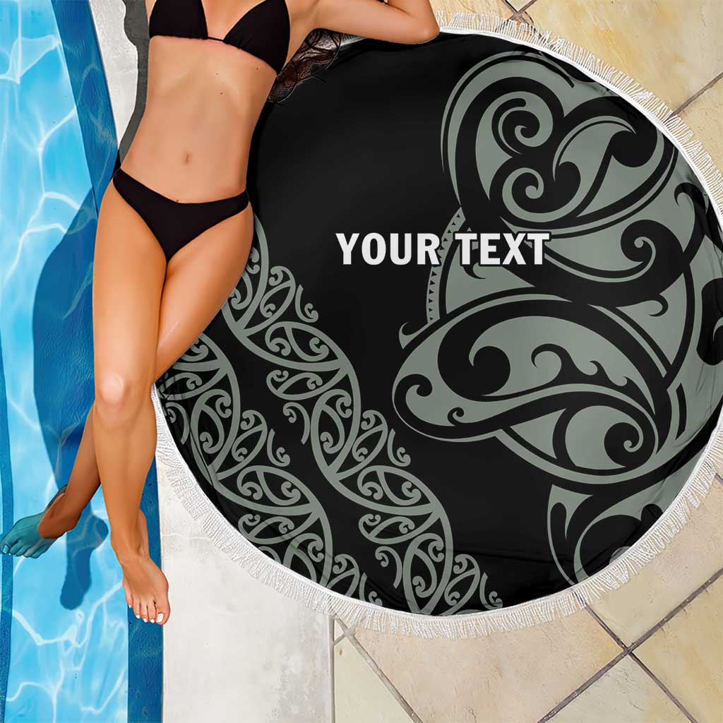 All Black Maori Tribal Tattoo Personalised Beach Blanket Moss Green Polynesian Style - Polynesian Pride
