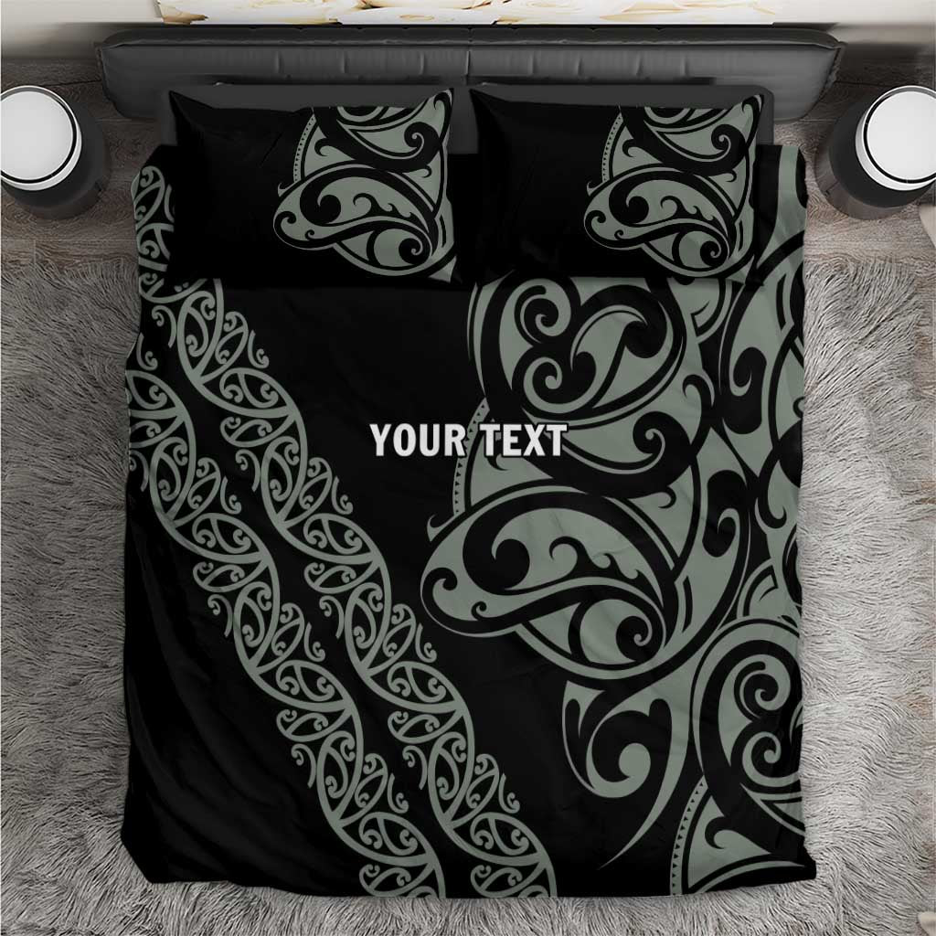 All Black Maori Tribal Tattoo Personalised Bedding Set Moss Green Polynesian Style - Polynesian Pride