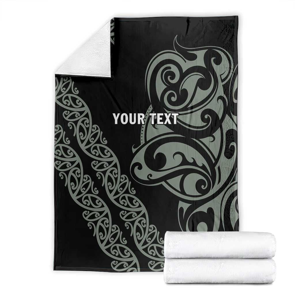 All Black Maori Tribal Tattoo Personalised Blanket Moss Green Polynesian Style - Polynesian Pride