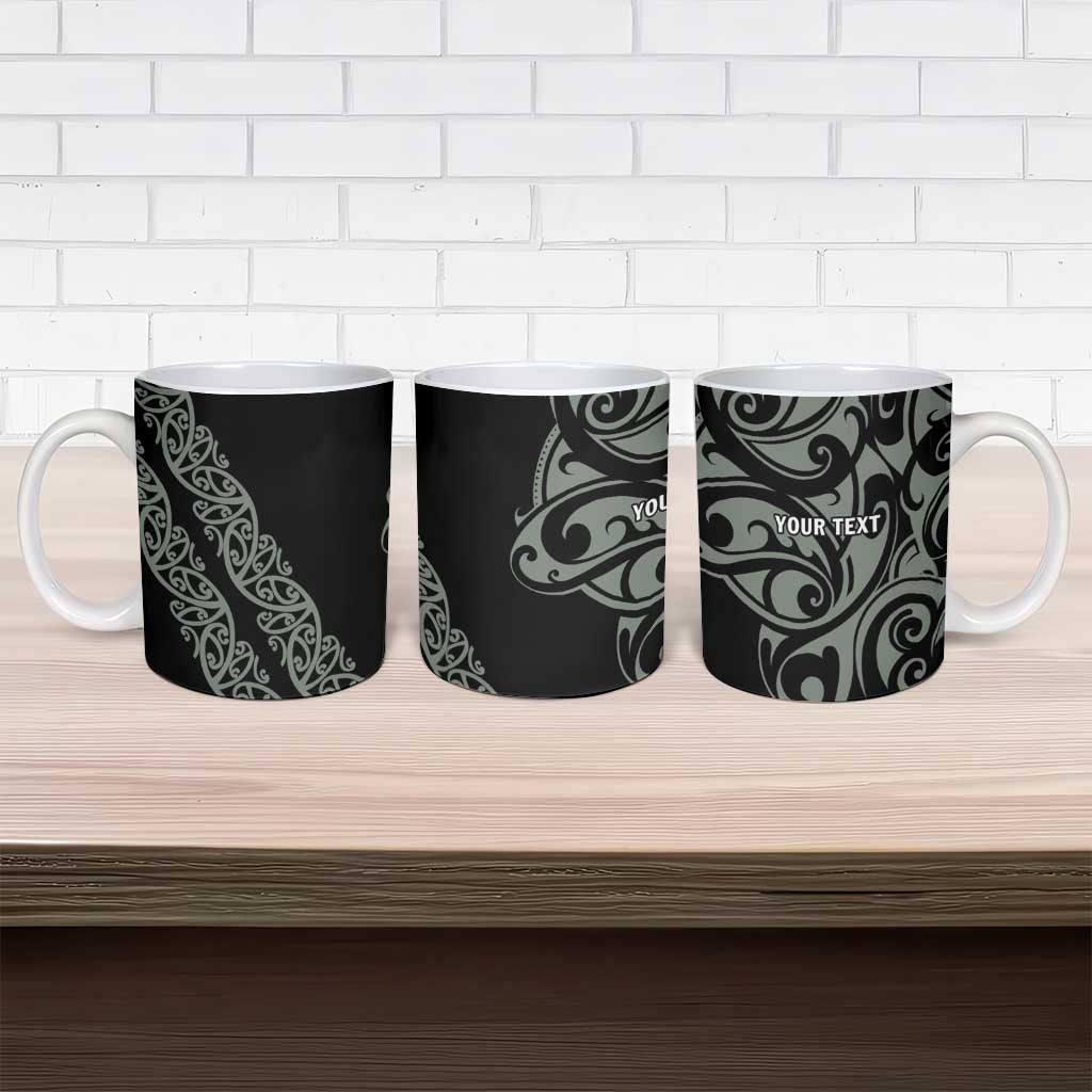 All Black Maori Tribal Tattoo Personalised Ceramic Mug Moss Green Polynesian Style - Polynesian Pride