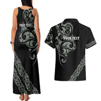 All Black Maori Tribal Tattoo Personalised Couples Matching Tank Maxi Dress and Hawaiian Shirt Moss Green Polynesian Style - Polynesian Pride