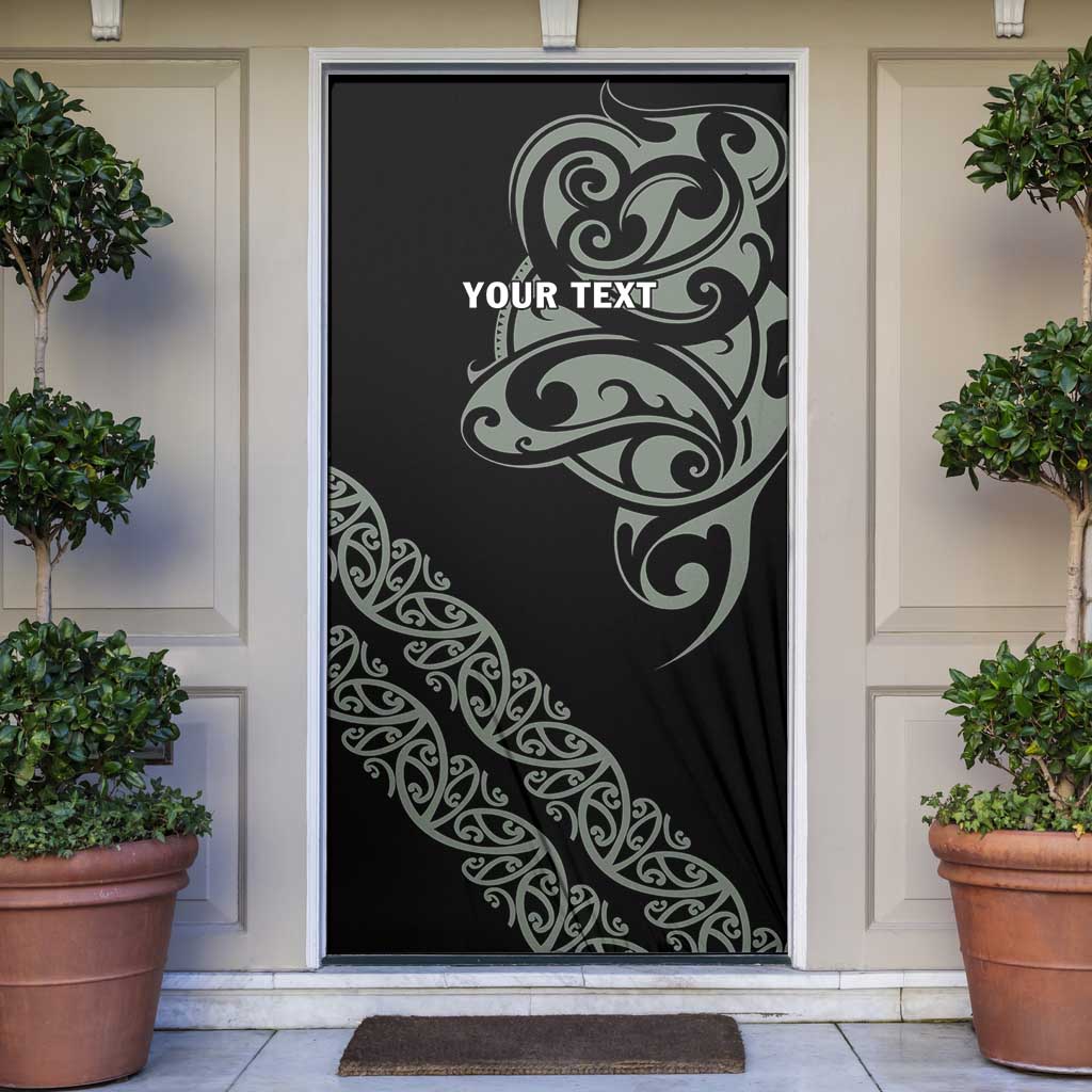 All Black Maori Tribal Tattoo Personalised Door Cover Moss Green Polynesian Style - Polynesian Pride