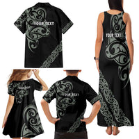 All Black Maori Tribal Tattoo Personalised Family Matching Tank Maxi Dress and Hawaiian Shirt Moss Green Polynesian Style - Polynesian Pride