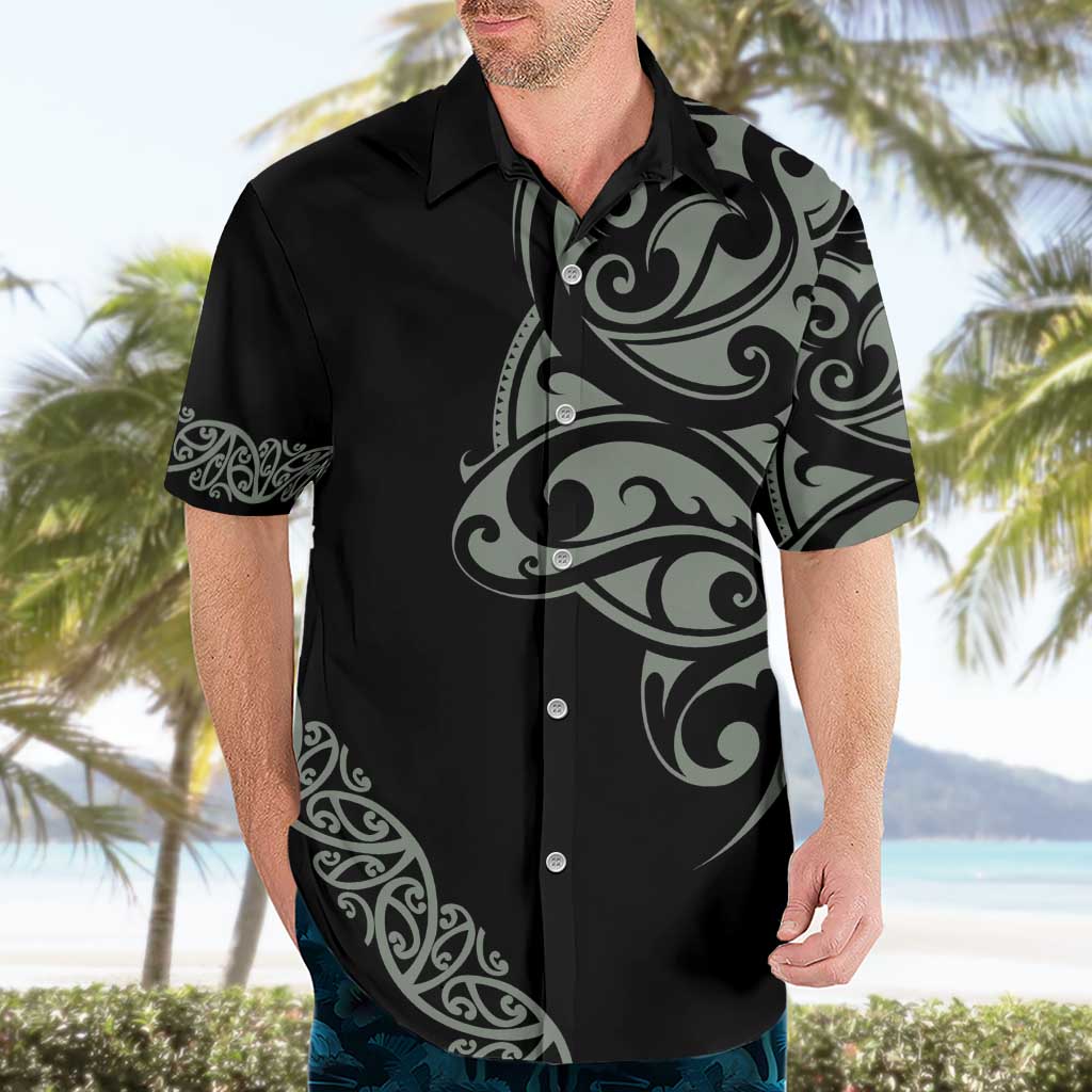 All Black Maori Tribal Tattoo Personalised Hawaiian Shirt Moss Green Polynesian Style - Polynesian Pride