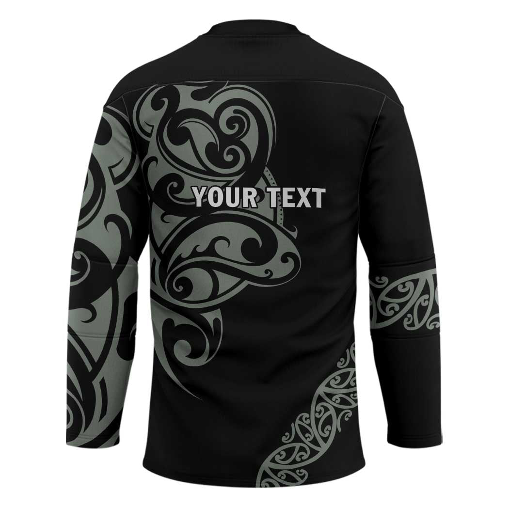 All Black Maori Tribal Tattoo Personalised Hockey Jersey Moss Green Polynesian Style - Polynesian Pride