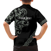 All Black Maori Tribal Tattoo Personalised Kid Hawaiian Shirt Moss Green Polynesian Style - Polynesian Pride