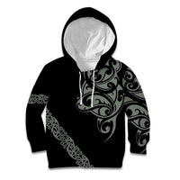 All Black Maori Tribal Tattoo Personalised Kid Hoodie Moss Green Polynesian Style - Polynesian Pride