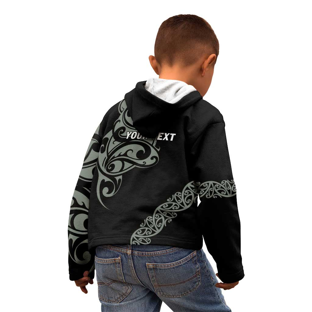 All Black Maori Tribal Tattoo Personalised Kid Hoodie Moss Green Polynesian Style - Polynesian Pride