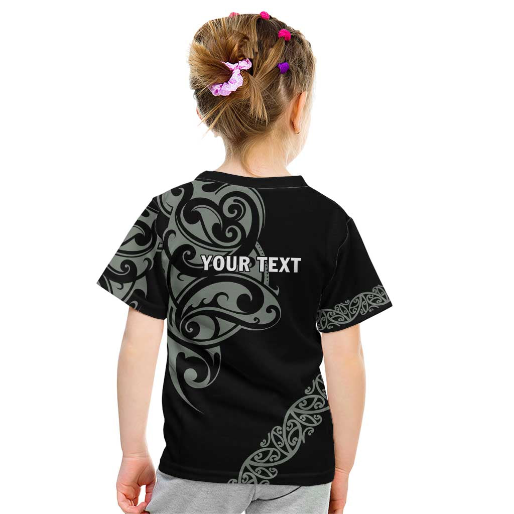 All Black Maori Tribal Tattoo Personalised Kid T Shirt Moss Green Polynesian Style - Polynesian Pride