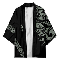 All Black Maori Tribal Tattoo Personalised Kimono Moss Green Polynesian Style - Polynesian Pride