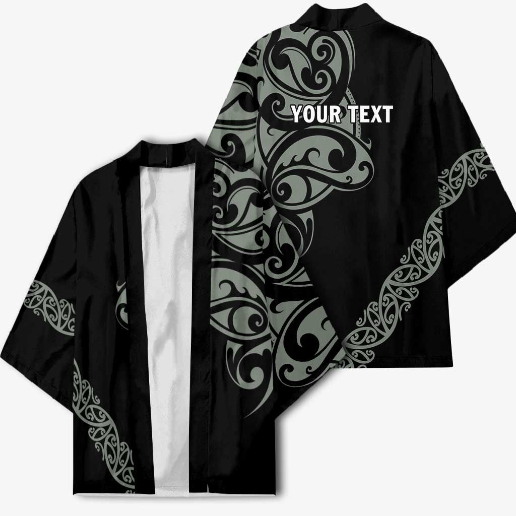 All Black Maori Tribal Tattoo Personalised Kimono Moss Green Polynesian Style - Polynesian Pride