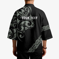 All Black Maori Tribal Tattoo Personalised Kimono Moss Green Polynesian Style - Polynesian Pride