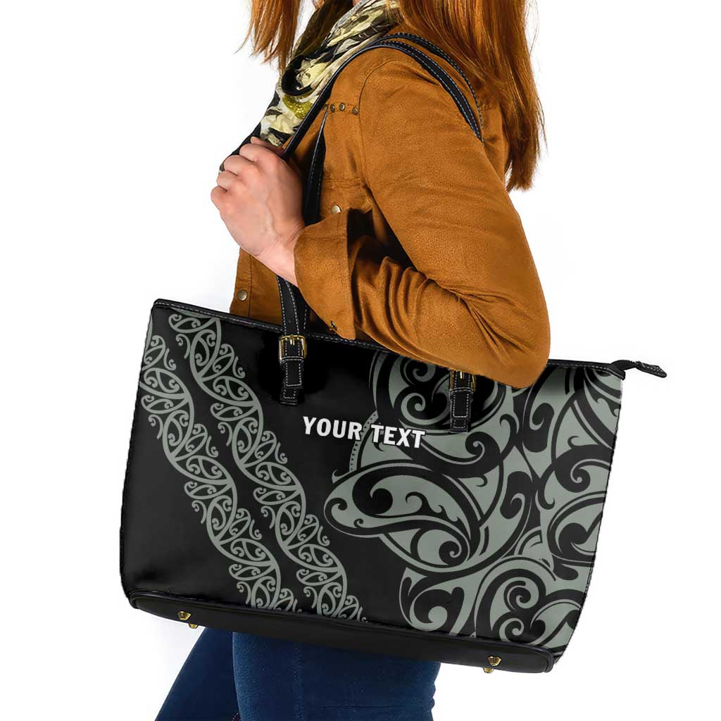 All Black Maori Tribal Tattoo Personalised Leather Tote Bag Moss Green Polynesian Style - Polynesian Pride