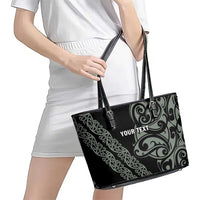All Black Maori Tribal Tattoo Personalised Leather Tote Bag Moss Green Polynesian Style - Polynesian Pride