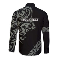 All Black Maori Tribal Tattoo Personalised Long Sleeve Button Shirt Moss Green Polynesian Style - Polynesian Pride