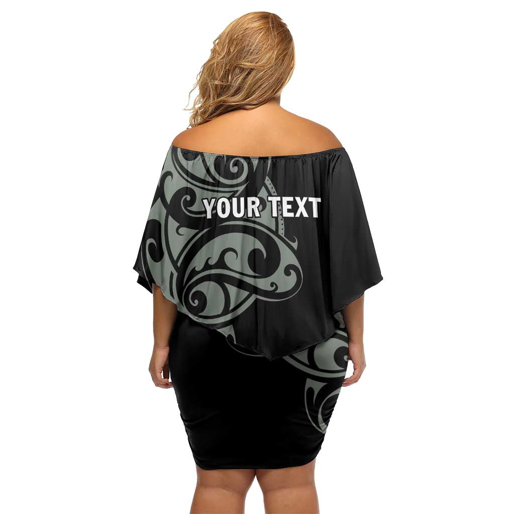 All Black Maori Tribal Tattoo Personalised Off Shoulder Short Dress Moss Green Polynesian Style - Polynesian Pride